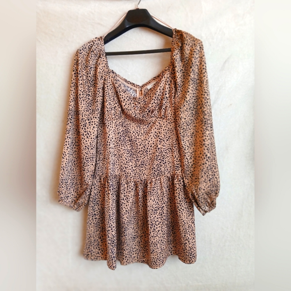 LUSH Polka Dot Print Beige Long Sleeved Mini Dress Sz Small